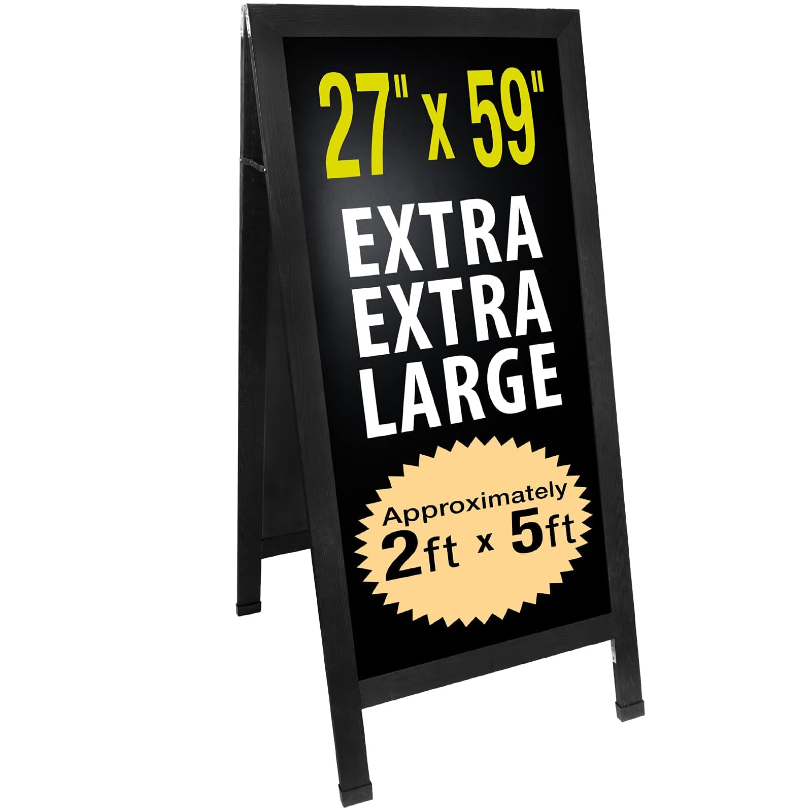 Excello Global Products Extra Large Magnetic Gigantic Sandwich Board Sidewalk Chalkboard Sign: 59"x27" Reinforced, Heavy-Duty, Double Sided, Chalk Board Standing Sign A-Frame (Black)