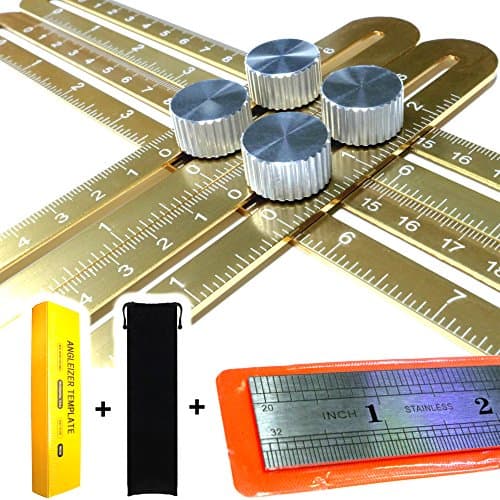 TruAngle Premium Template Tool - FULL METAL Aluminum Quality Angle Measurement Tool + FREE BONUS Stainless Steel Straight Edge Ruler + Velvet Bag - Angle Measuring Ruler (GOLD)