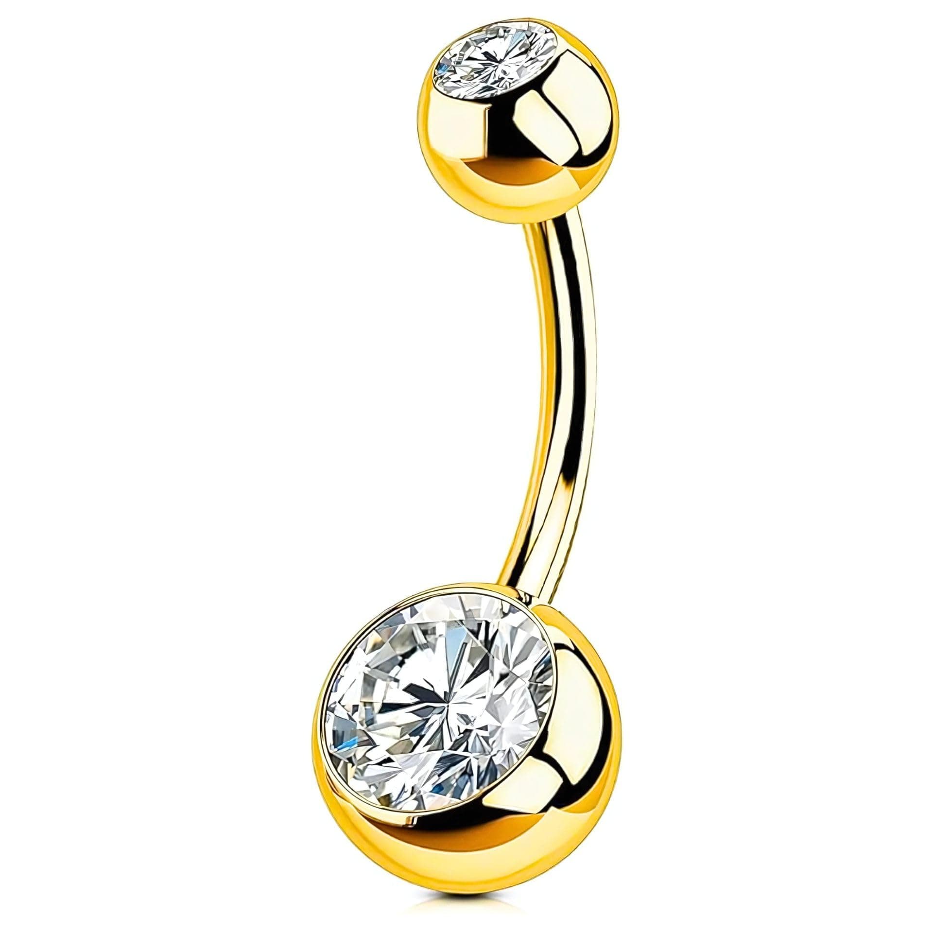316L Stainless Steel Double Crystal Gold Plated Belly Button Navel Ring for Women and Girls (BB0023) 1 Pc