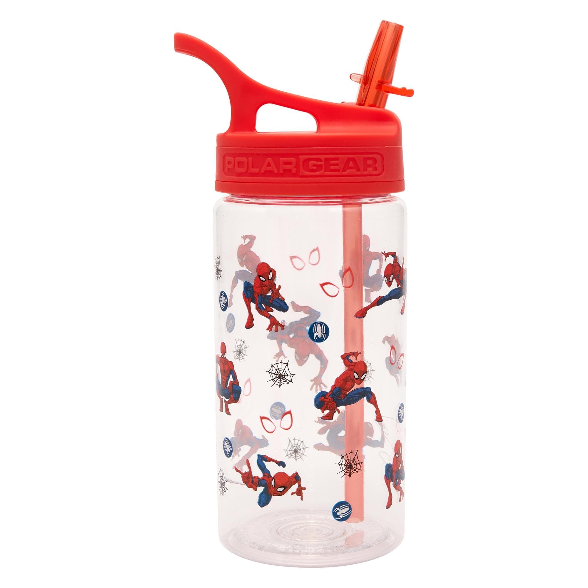 Marvel Spiderman Kids Water Bottles with Straw - 400ml BPA-Free Spider-man Drinks Bottle with Carry Handle - School Water Bottle with Removable Straw, Red