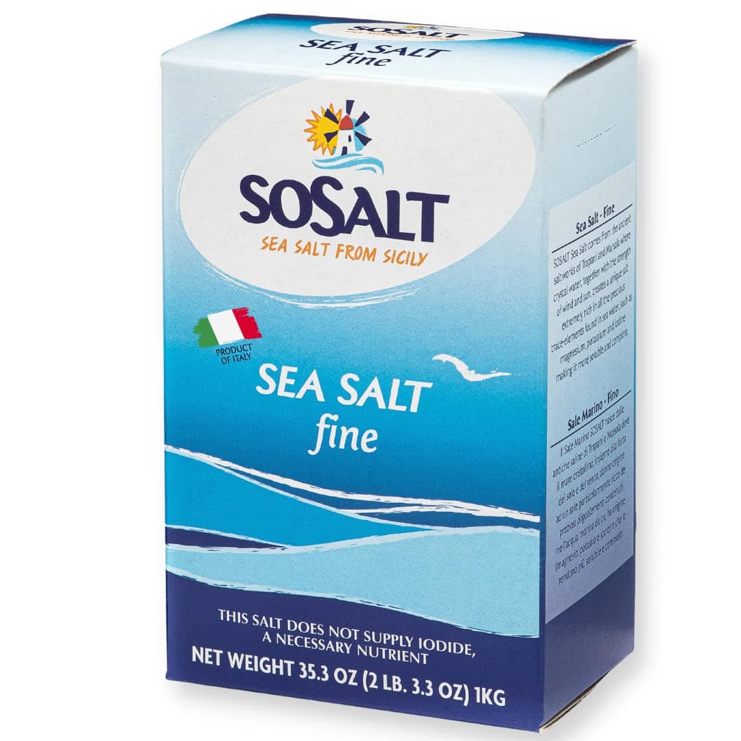 SOSALT Dal Mare di Trapani Fine Natural Sea Salt – Authentic Sicilian Sea Salt Harvested from the Mediterranean, 1 kg (35.3 oz), Unrefined, All-Natural, Non-Iodized Gourmet Salt, Product of Sicily, Italy