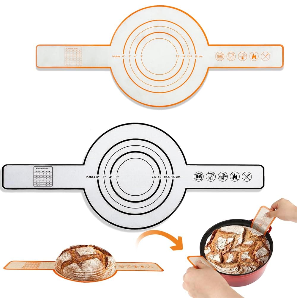 Oxmestus Silicone Bread Sling Dutch Oven, Non-Stick Reusable Silicone Baking Mat,Easy Clean Silicone Bread Sling with Long Handles,Sourdough Bread Baking Supplies for Transfer Dough(2PCS)