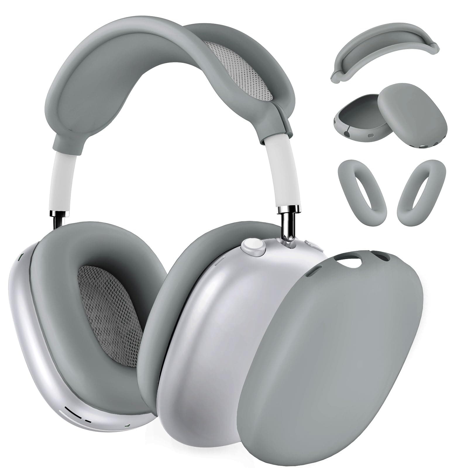 AirPods Maxヘッドフォン用シリコンケースカバー 傷防止 イヤーパッドケースカバー イヤーカップカバー/ヘッドバンドカバー AirPods Max用 アクセサリー ソフトシリコンスキンプロテクター Apple AirPods Max用 (グレー)