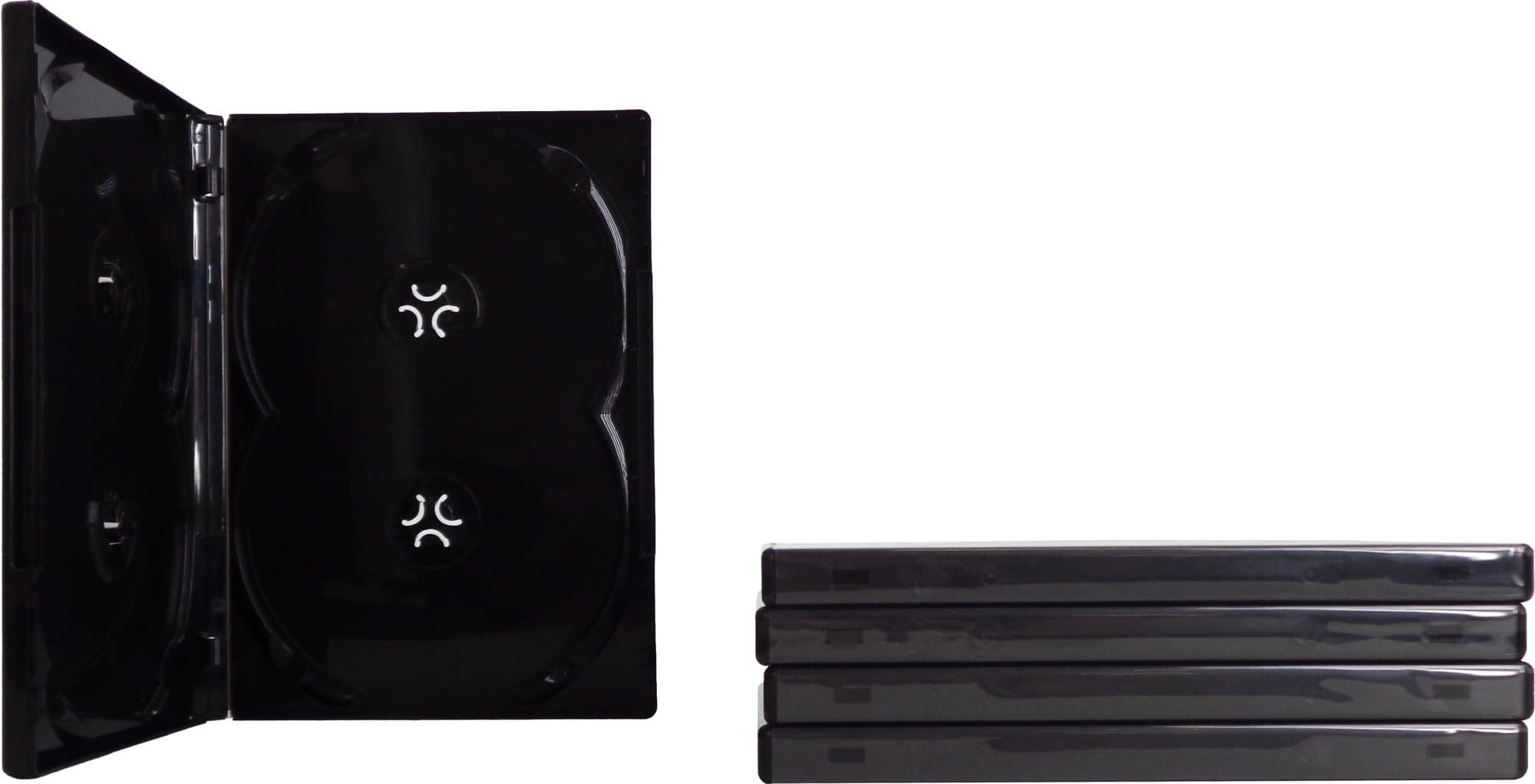 (5) Black Quad Overlap Style 14mm Premium DVD Cases - 4-Disc Capacity - DV4R14BKPR