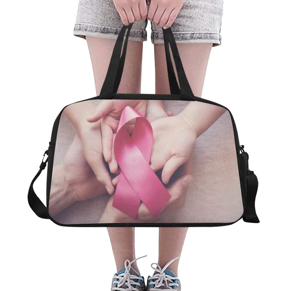 Pink Ribbon Breast Cancer Awareness Custom Large Yoga Gym Totes Fitness Handbags Travel Duffel Bags With Shoulder Strap Shoe Pouch For Exercise Sports Luggage For Girls Mens Womens Outdoor