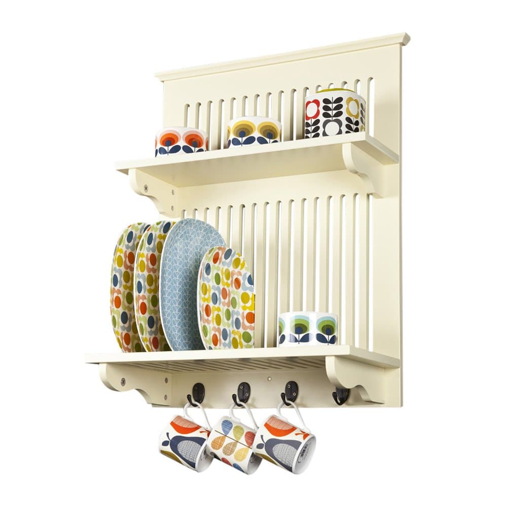 Aston Kitchen Plate Rack Wall Mounted Wooden Buttermilk, Contemporary Design