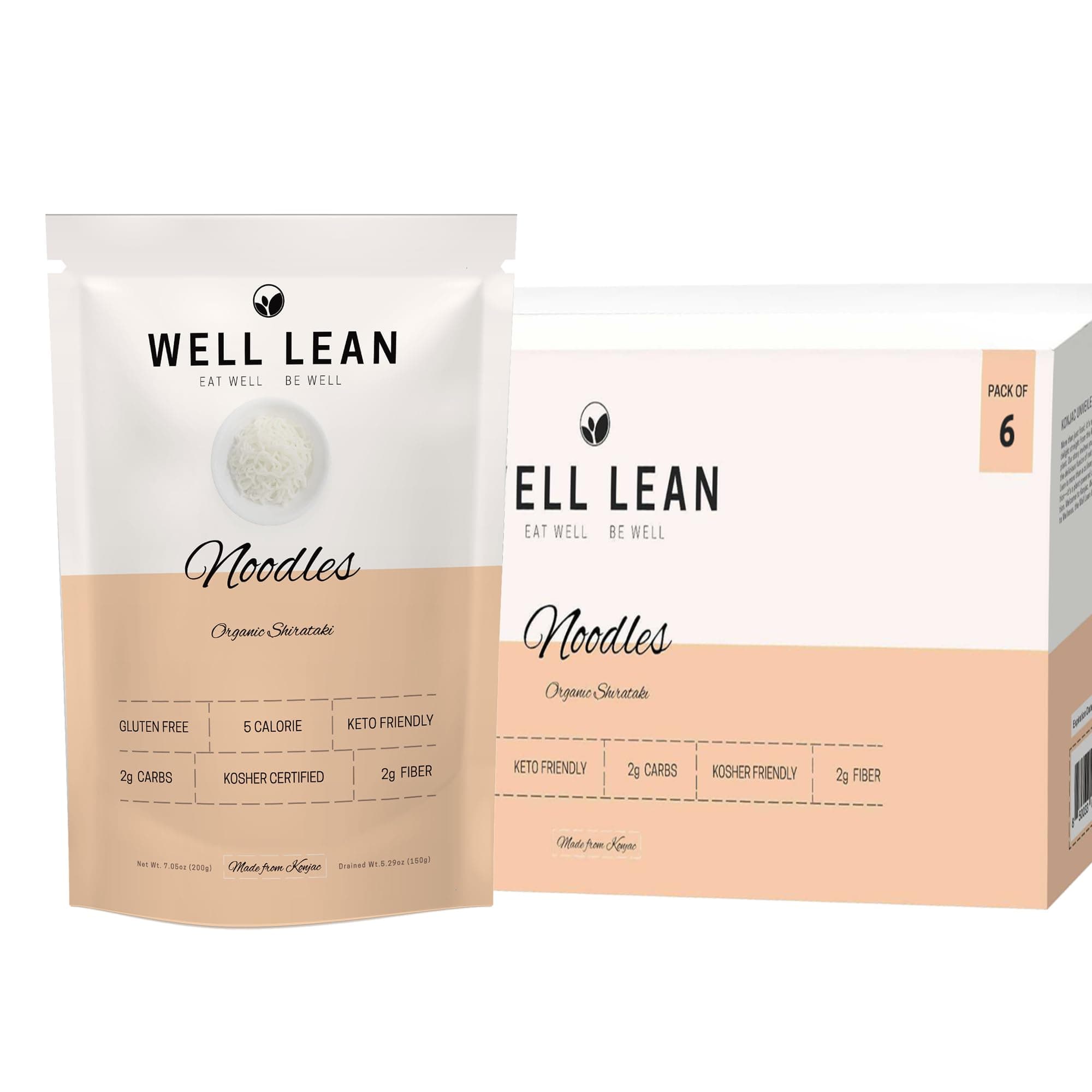 Well Lean Organic Konjac Shirataki Noodles - Zero Carb, Keto Pasta, USDA Organic Healthy Noodles - Low Carb Pasta - 100% Plant-Based, Ready to Eat - 6 Pack (12 Servings)