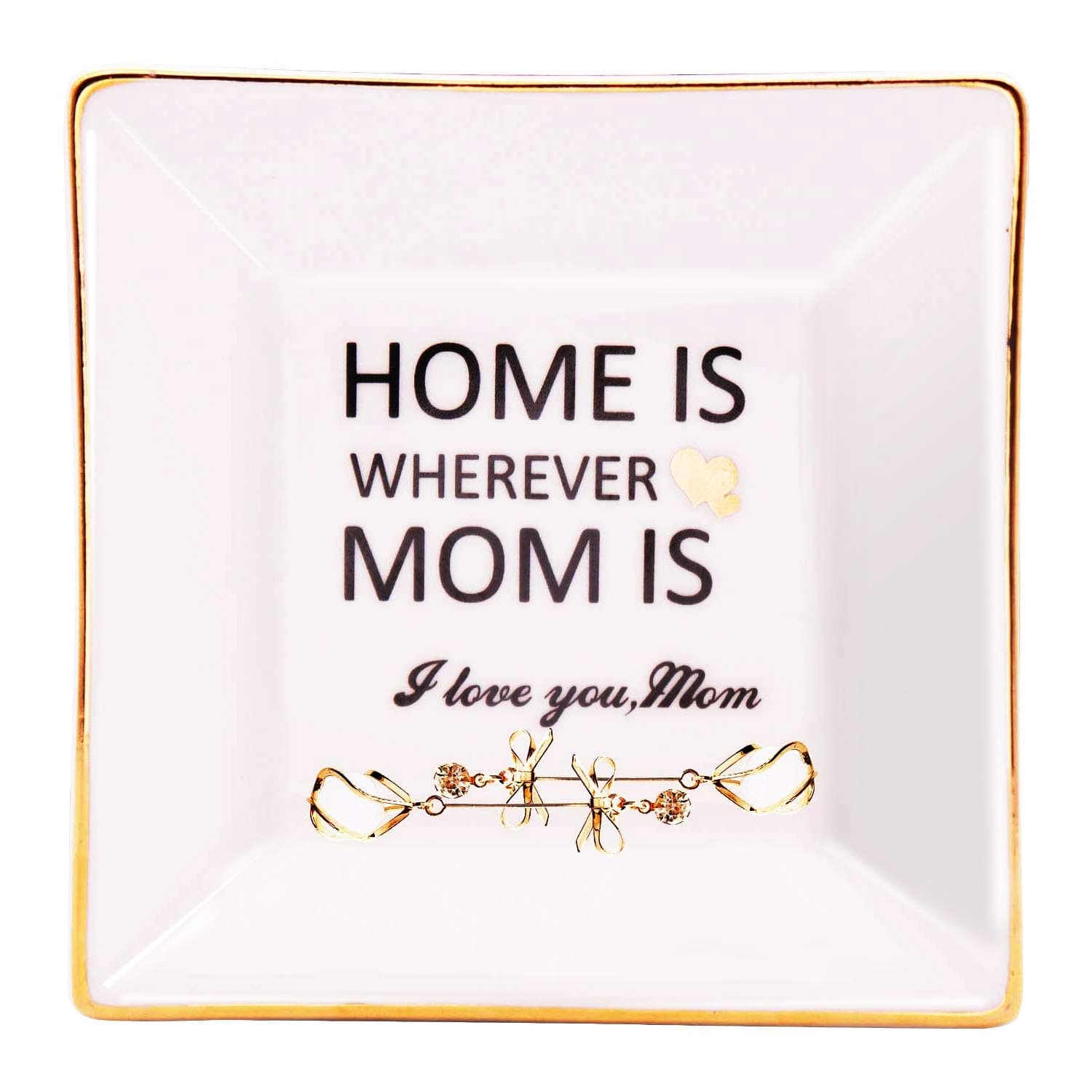 LEBOO Gift for Mom from Daughter or Son, Ceramic Ring Dish Decorative Jewelry Tray - Home is wherever Mom is, Gifts for Mother's Day Birthday Thanksgiving Day Christmas