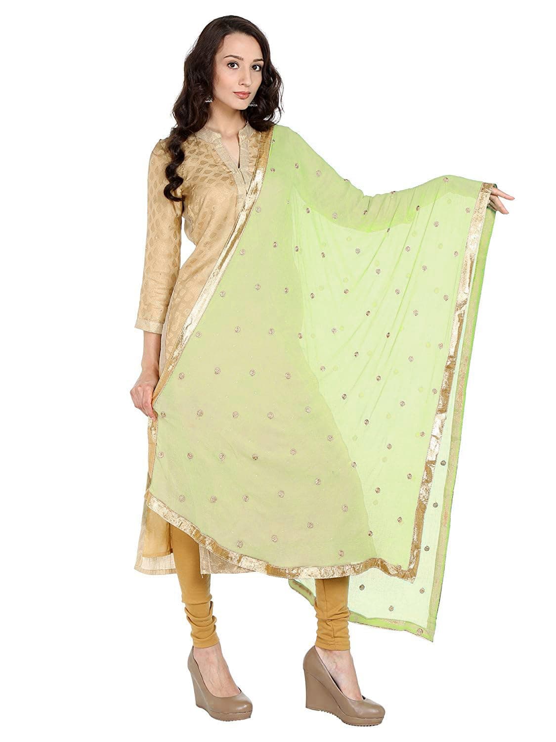 Woman's Embroidered Chiffon Dupatta Scarf Shawl Wrap Soft Indian Bridal Wedding - Off White