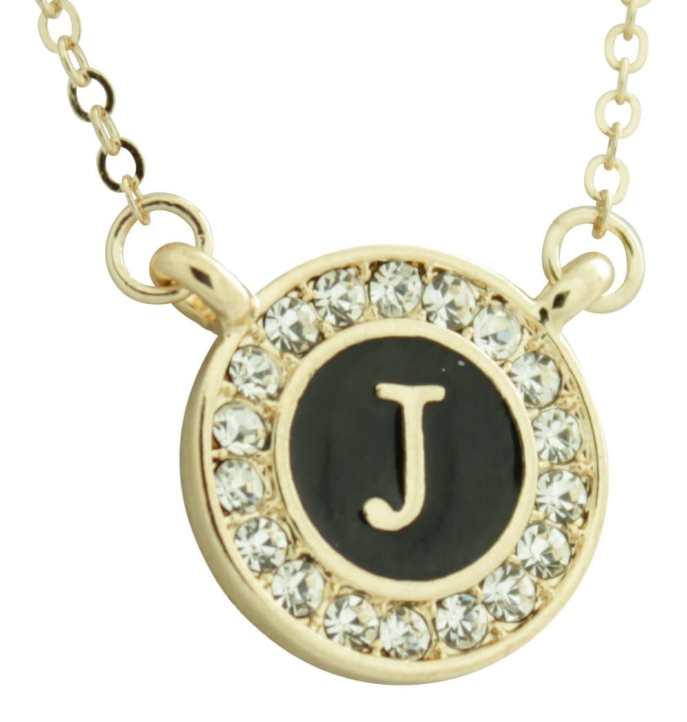 Maren Elena Gold Tone Alphabet Initial Pendant with Genuine Crystal (Letter J)