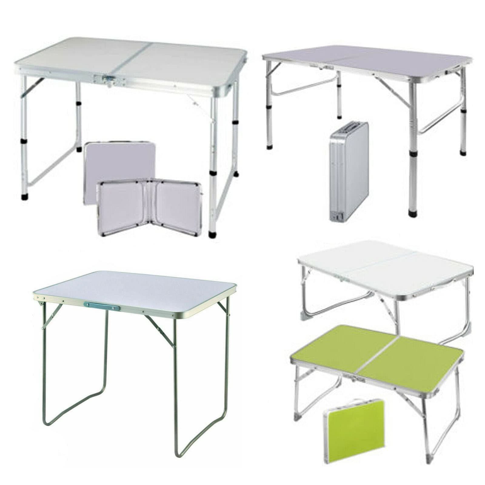 Folding Table Fold-in-Half Adjustable Height 70/62/55cm Aluminium Lightweight Portable Table with Carrying Handle for Outdoor Camping Picnic Garden Indoor Home Office Uses (4FT, White)