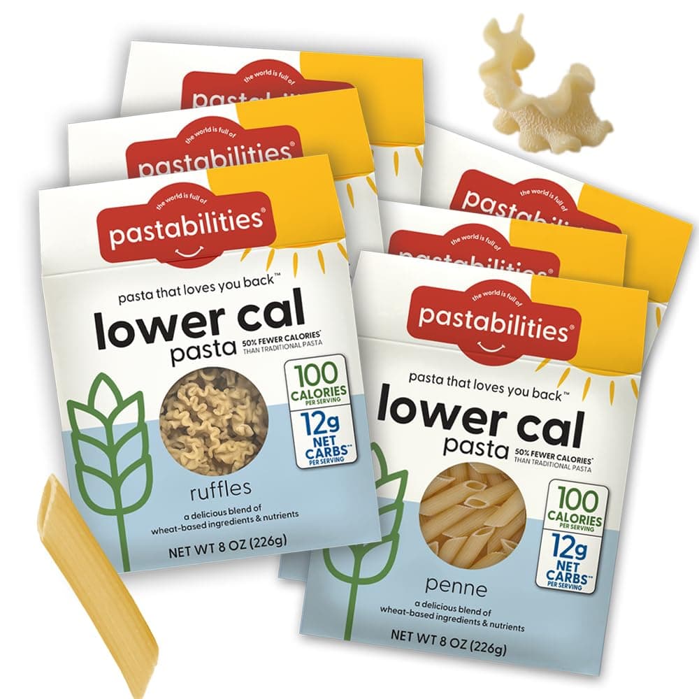 Lower Calorie Pasta, Variety Pack (Penne & Ruffles) – 100 Calories/Serving, 12g Net Carbs & High Fiber – Delicious & Nutritious Alternative to Traditional Pasta (8 Ounce, 6 Pack)
