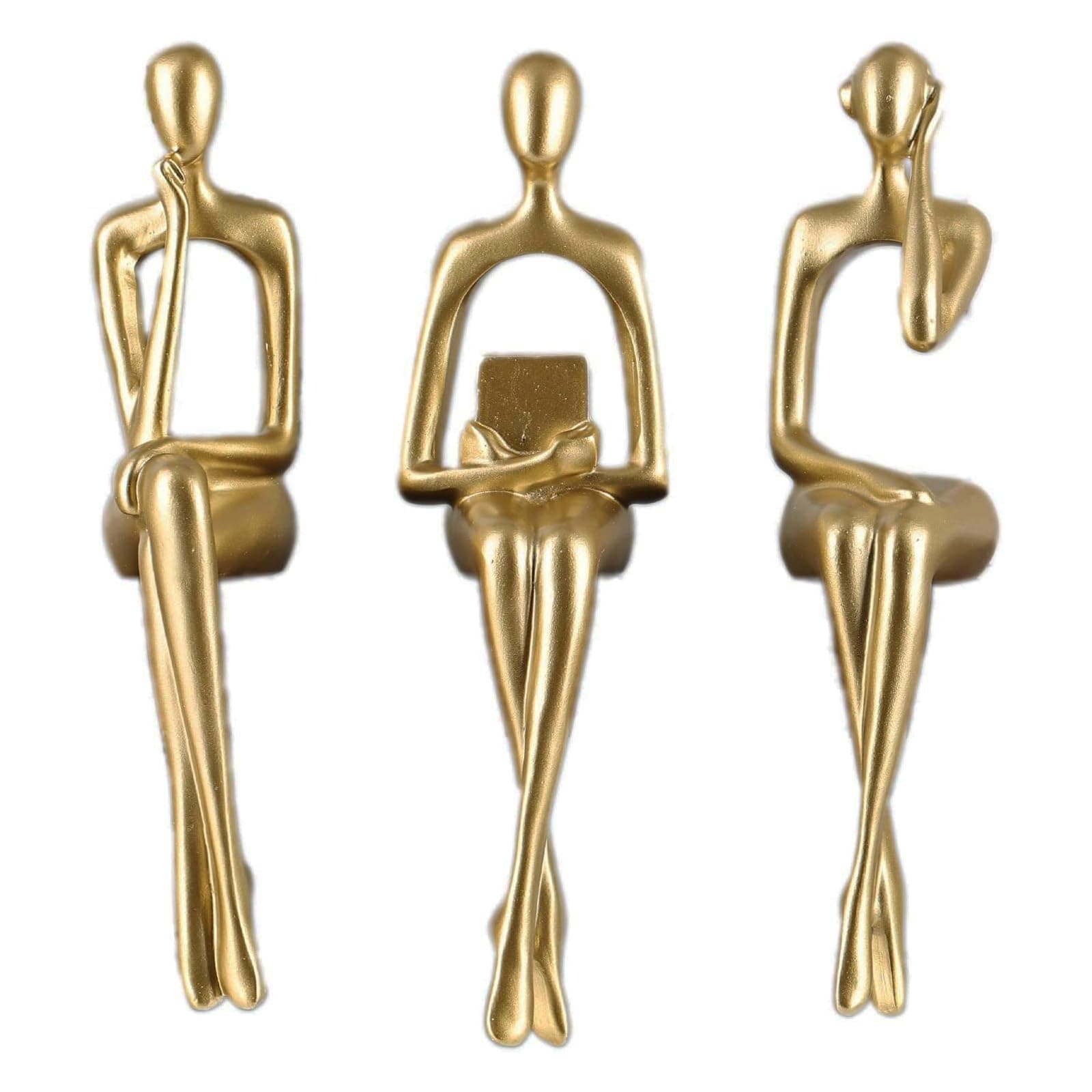 SHENGTIAN Resin Reading Sculpture Gold Decor Sitting Thinker Statue Abstract Sculptures, Bookshelf Decor Accents Resin Gold Figurines for Home Office Living Room Shelf Desktop Decor (BCD)