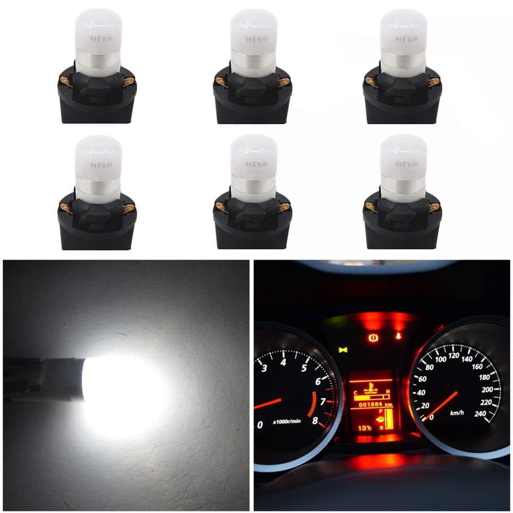 WLJH White T10 Led Light Bulb W5W 194 2825 Car Dash Lights Gauge Dashboard Instrument Cluster Panel Interior Lights Twist Socket PC194 PC195 PC168, Pack of 6