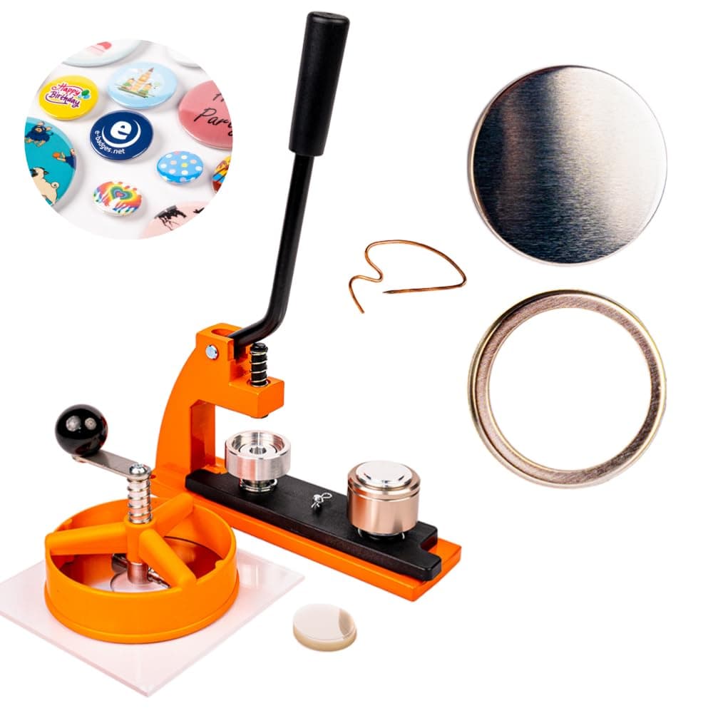 eBadges 25mm Badge Maker Kit with 250 Badge Button Blanks | Metal Button Press, Badge Machine with Circle Cutter | Interchangeable Dies 25, 38, 45, 77mm | DIY Crafts & Custom Designs