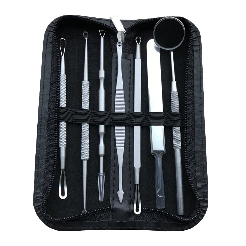 GIROUETTE Comedone Extractor Set, Upgrade Pimple Extractor Acne Removal Kit With Tweezers And Mirror (7 pcs)