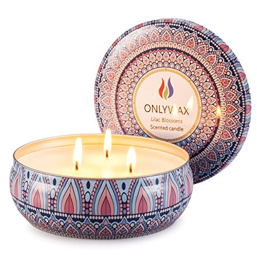 Onlywax Scented Candles Soy Wax 3 Wick Tin Jar, 70 Hour Burn 13.5oz, Outdoor and Indoor,Lilac