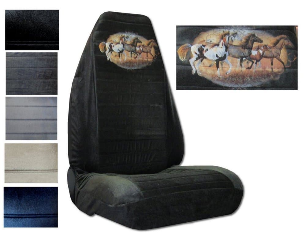 Seat Cover Connection Running Horses print 2 High Back Bucket Car Truck SUV Seat Covers - Charcoal Grey