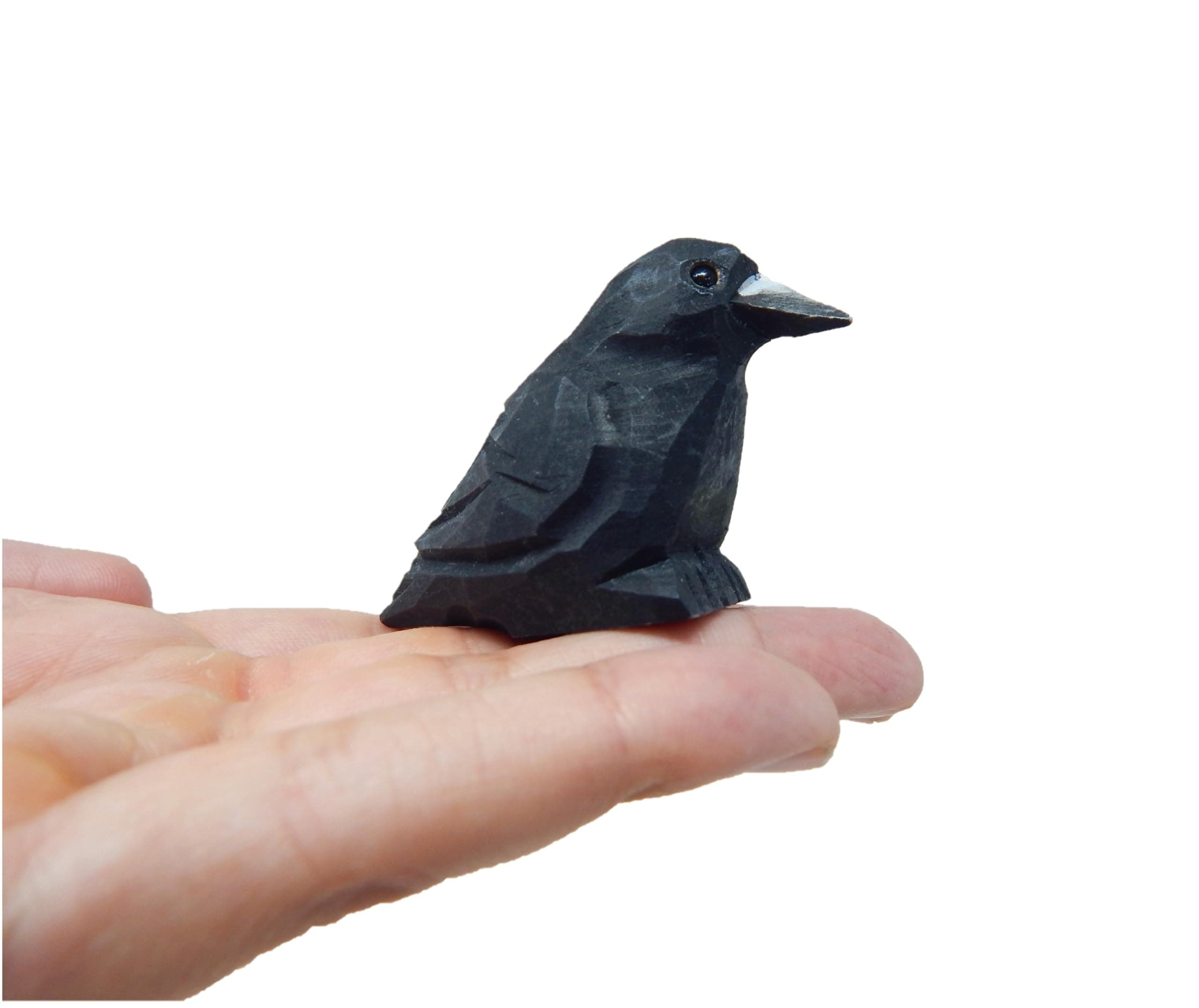 Raven Black Bird Crow Figurine Statue Sculpture Art Miniature Wood Carving Decor Small Animal