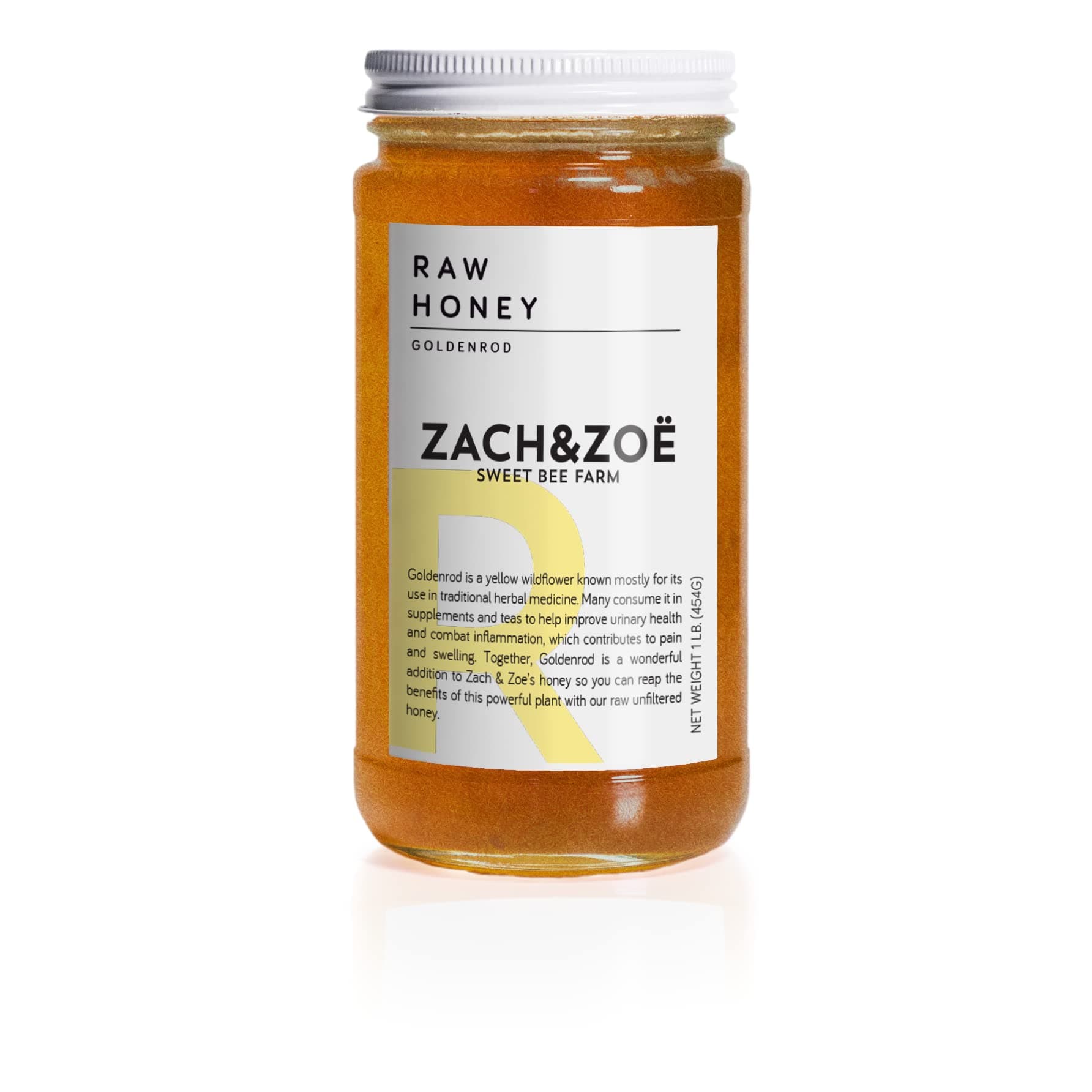Unfiltered Raw Honey by Zach & Zoe Sweet Bee Farm – (1) 16 Ounce Jar of Goldenrod Honey - Pure Farm Raised Honey with Powerful Anti-oxidants, Amino Acids, Enzymes, and Vitamins!
