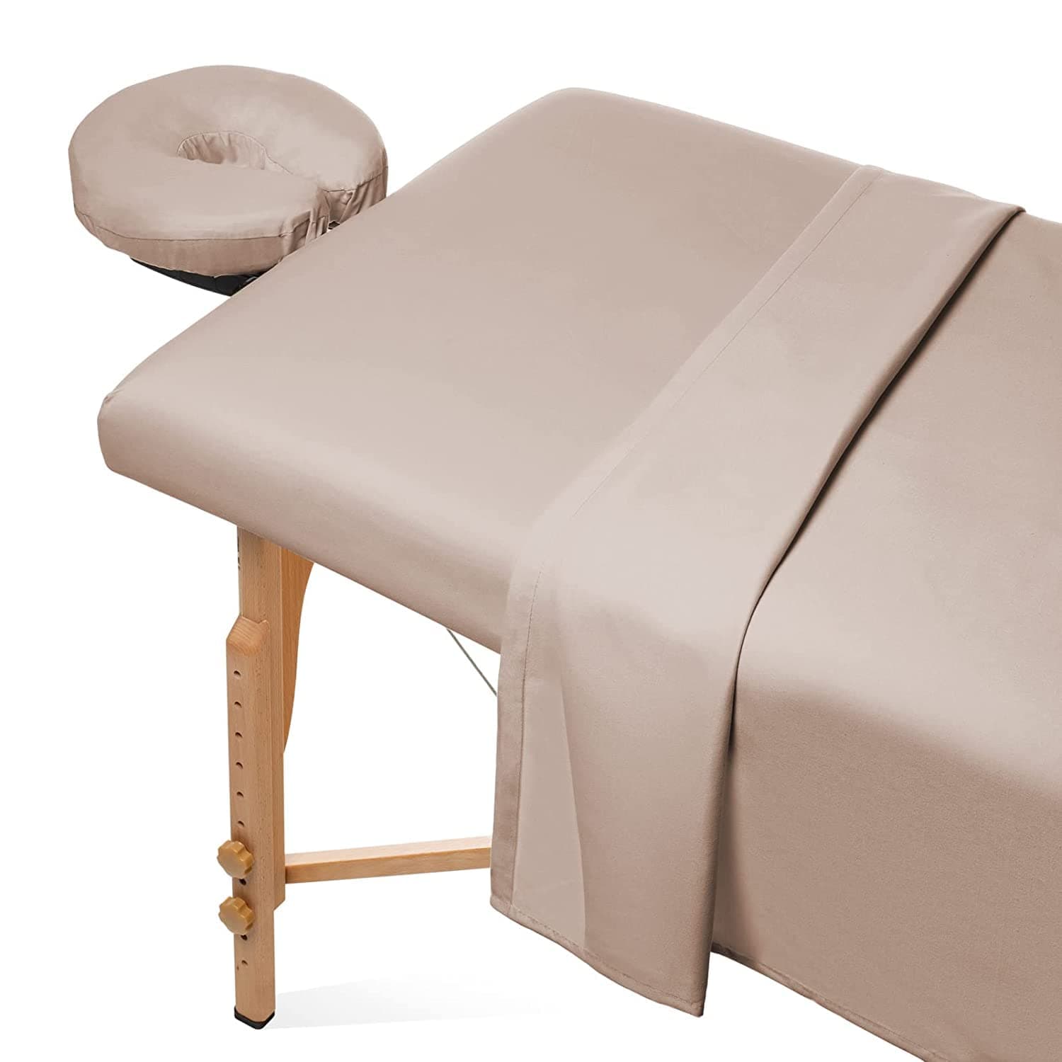 3-Piece Microfiber Massage Table Sheet Set - Premium Facial Bed Cover - Includes Flat and Fitted Sheets with Face Cradle Cover (Sand Brown)