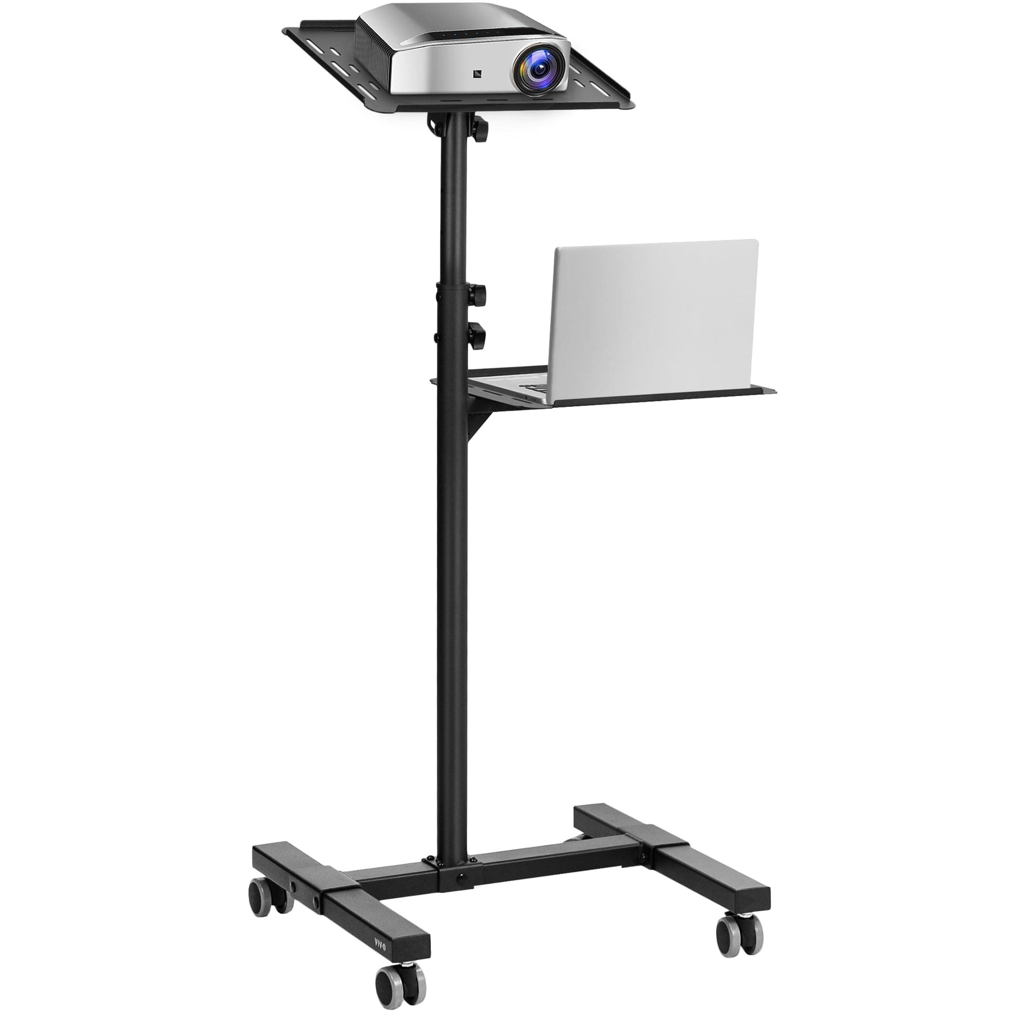 VIVO Mobile Rolling Projector Stand, Height Adjustable Projector and Laptop Trolley Presentation Cart, Black, CART-V04C