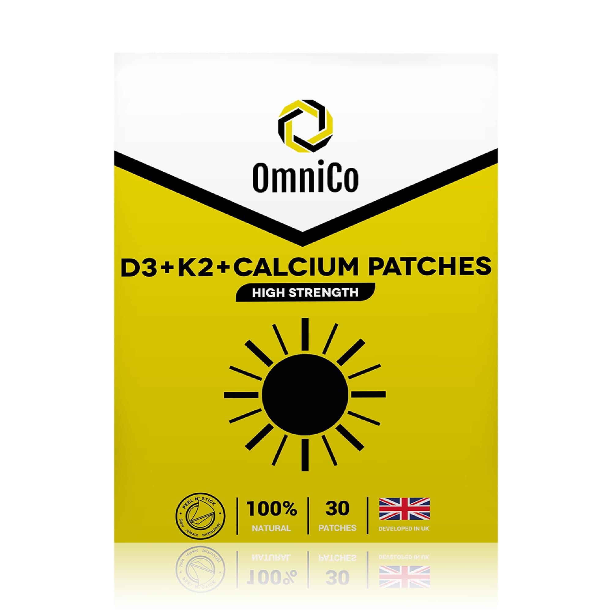 OmniCoVitamin D3, K2 & Calcium Topical Patches, 30 Pack, 3cm x 3cm Water Resistant Vitamin Patches, Can Help Support Mood, Energy & Bone Health, 7 Month Supply