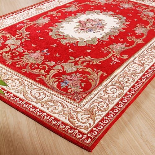 KEYAMA 71"x47" Acrylic Non-Slip Rectangle Jacquard Parlor Floral Area Rugs doormats Stair Corner Matching Landing Area Rugs Bedroom Carpets mats 059 Red