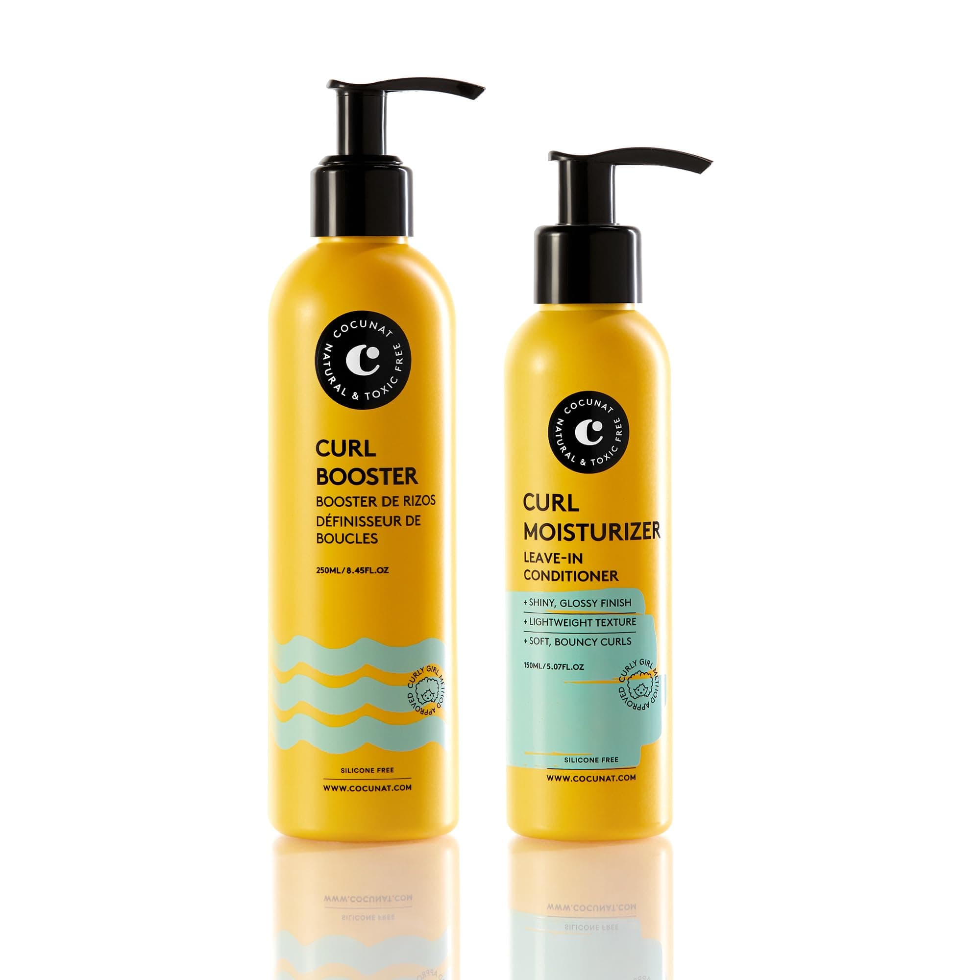 COCUNAT - Curly Method - Perfect Curls in 2 steps - Moisturizer Leave-in + Curl Booster - Moisturises, Nourishes, Strengthens, Eliminates Frizz and Detangles - 250ml+150ml