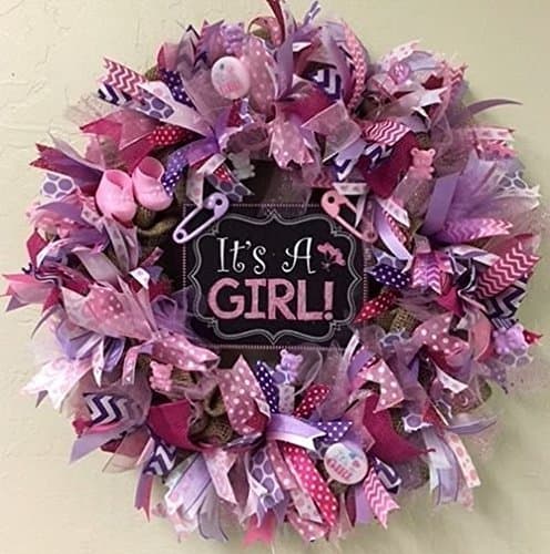 It's A Girl Burlap Wreath Door Decoration with Sparkle. Super Cute & Whimsical. Baby Girl, Gender reveal Baby Shower Decoration