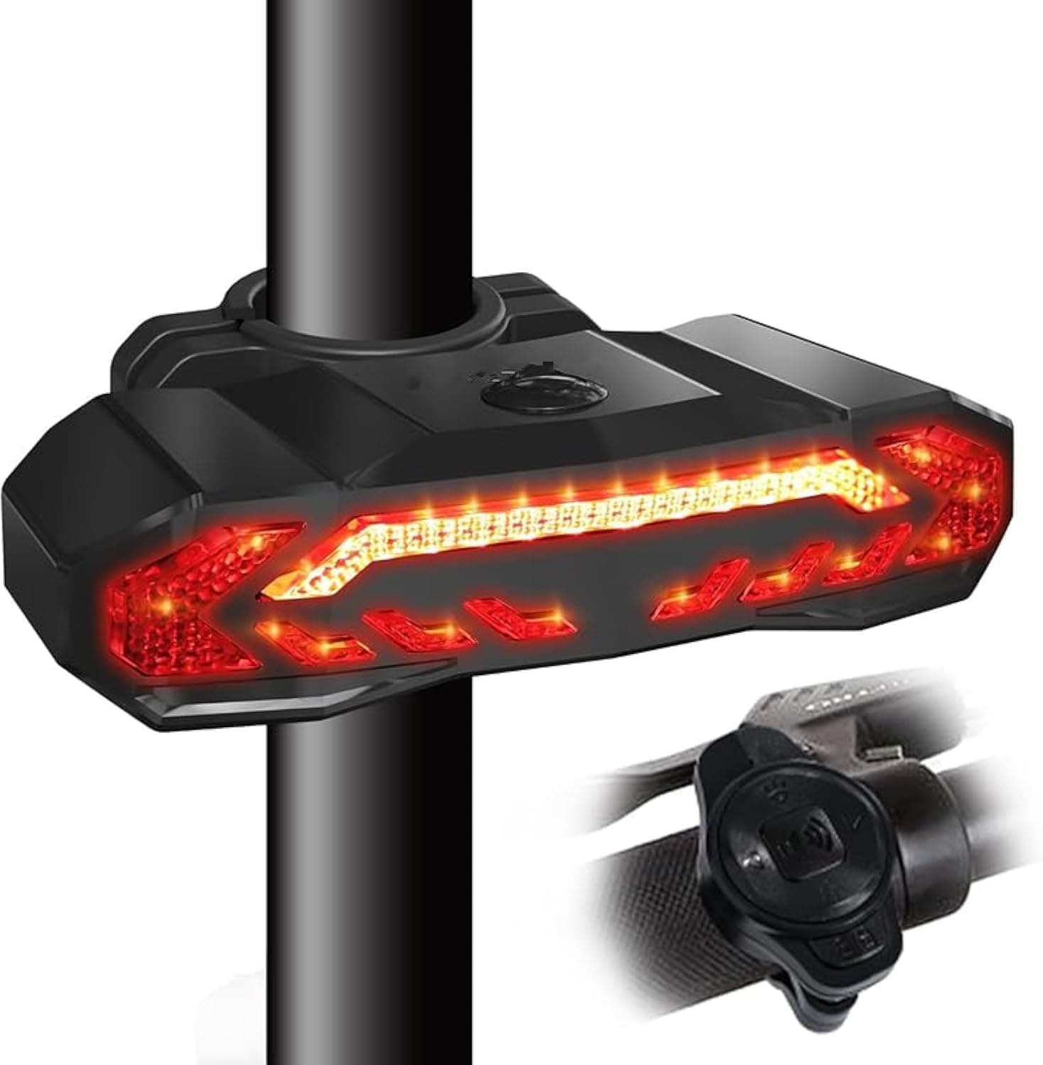 Smart Bike Tail Light with Turn Signals and Brake Light,Automatic Safety Warning Bike Brake Lights with Electric Bell Function,Bike Rear Light Rechargeable with Remote Control