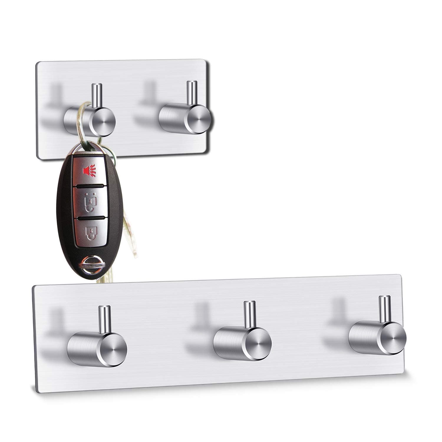 Bathroom Robe Towel Hooks, Stainless Steel Peel Stick Hooks Self Adhesive Wall Robe Key Coat Towel Hooks Hanger for Kitchen Bathroom Closet Room Office Door(3+2 Hooks)