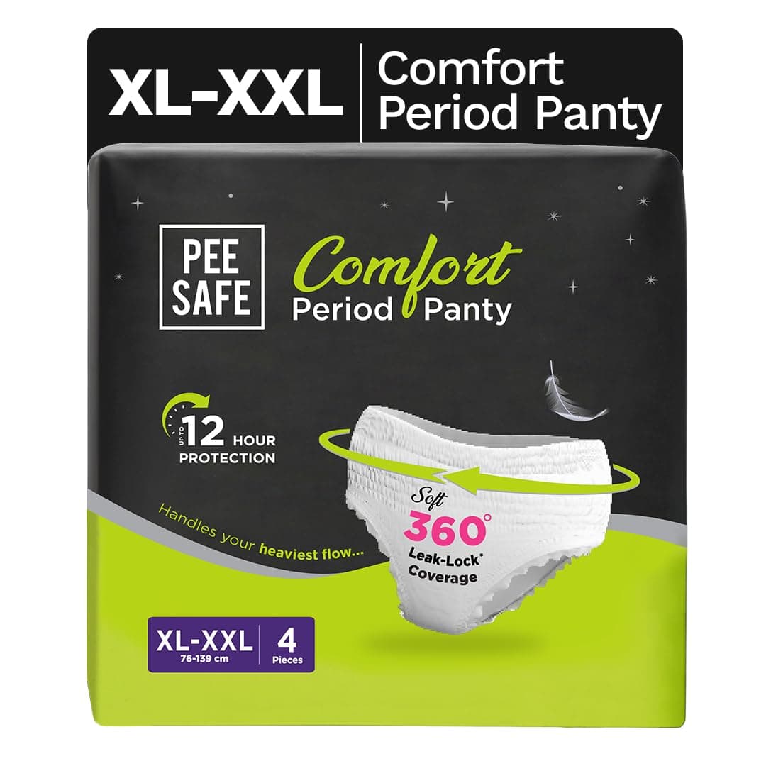 Pee Safe Comfort Period Panties | XL-XXL | 4 Panties | 360° Protection | 12 Hr Protection | Leak Proof | Overnight Comfort | Rash & Toxin Free | Seamless Fit