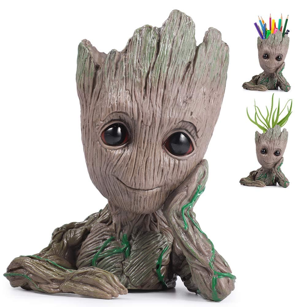 Flowerpot Treeman Heart-Shaped Groot Succulent Planter Cute Green Plants Flower Pot with Hole Pen Holder