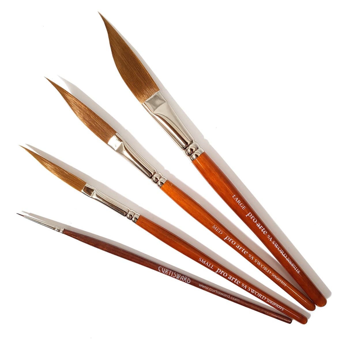 Pro Arte Series 9A Artists Sword liner Brush Set Small, Medium, Large Plus Curtisward Deatil Brush Size 000