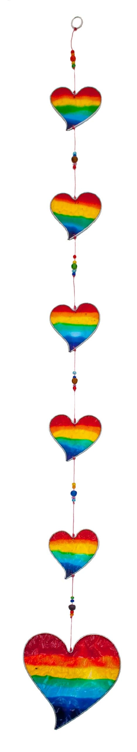 Handmade Rainbow Six Heart Stained Glass effect Sun Catcher Mobile - Beautiful Window Hanging - Home Decoration