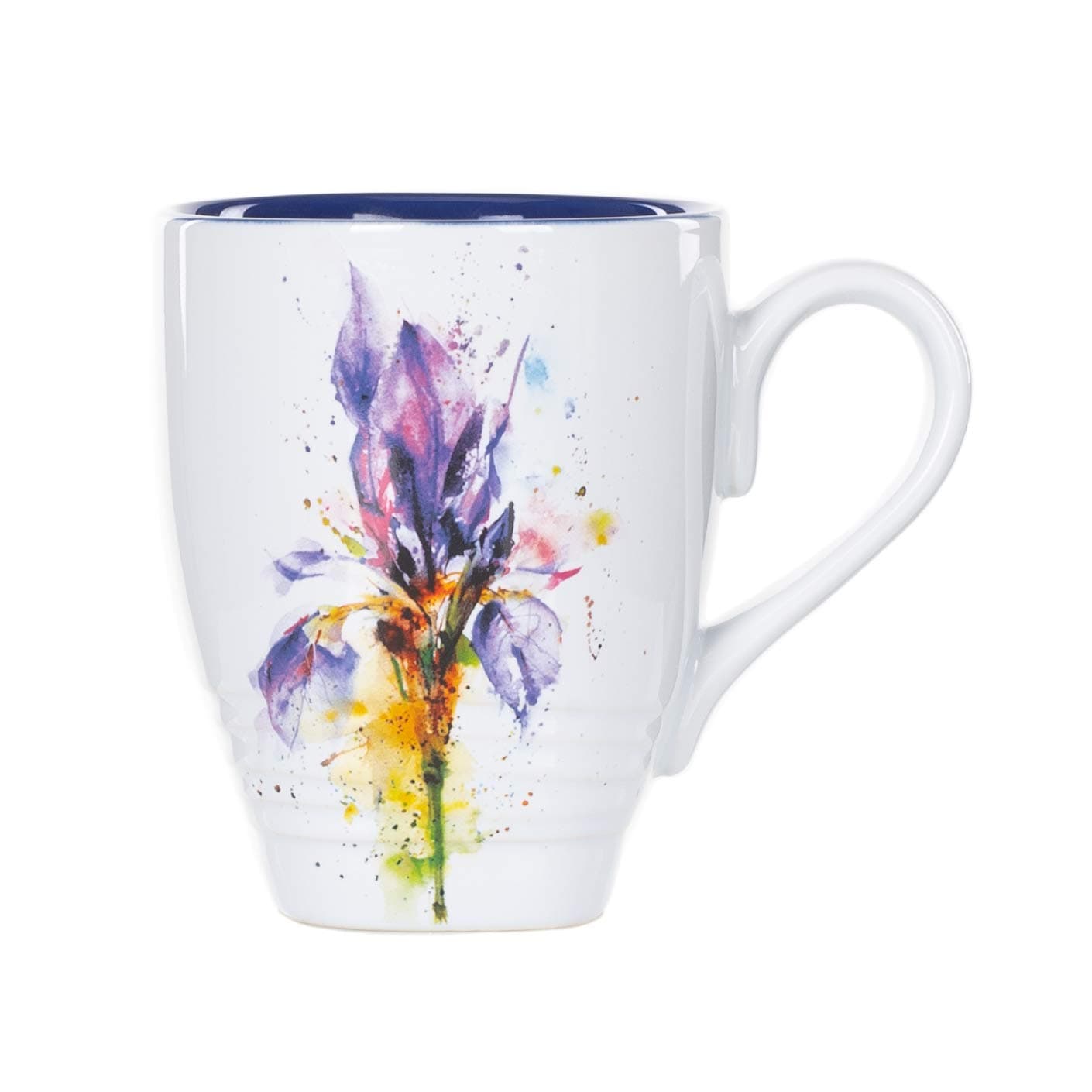Iris Watercolor Purple On White 16 Ounce Glossy Stoneware Mug With Handle