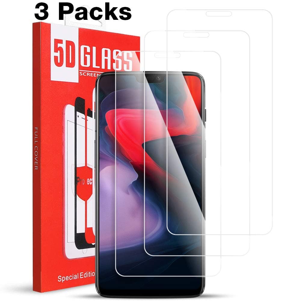 [3 Pack] Compatible for Oneplus 6 Screen Protector - Tempered Glass [Full Coverage] [Bubble-Free] HD Clear Anti Scratch Film for one 6 Plus Phone with Lifetime Replacement Warranty Black (Oneplus 6)