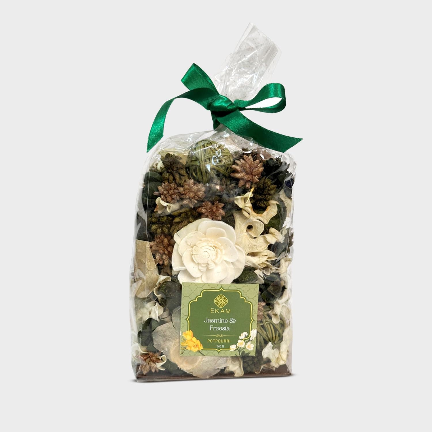 EKAM| 140g Scented Potpourri Pouch| Dried Leaves and Flowers for Natural Dcor, Mood Enhancement| Multicolour| Jasmine & Freesia Fragrance