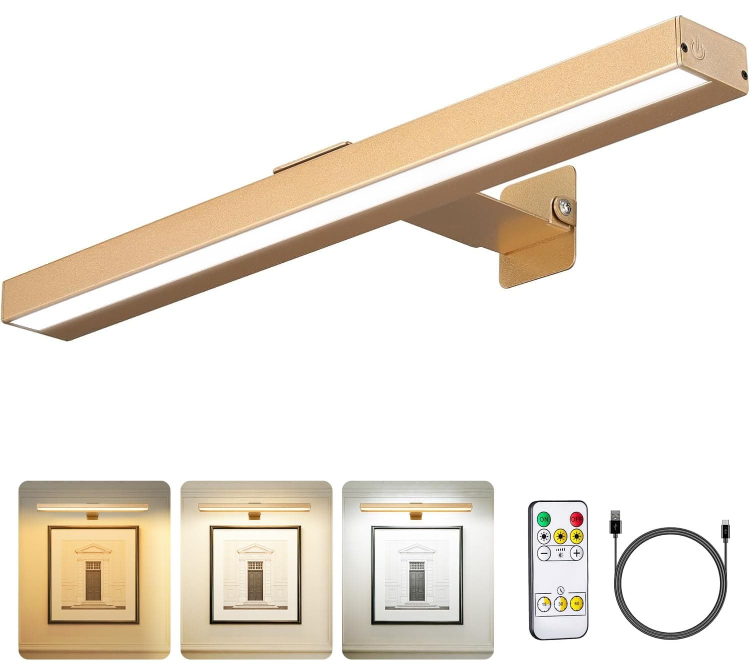 MIOBLUE Wireless Picture Lights with Remote, Recgargeable Battery Painting Light Display Lamp with 3 Lighting Modes, Dimmable Dartboard Light with Timer for Frame Portrait Art, Metal Body