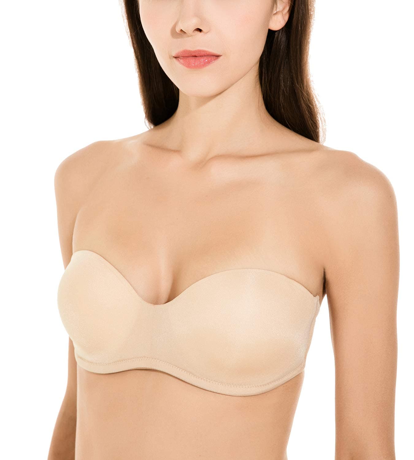 Gnowann Women's Padded Underwire Seamless Strapless Bra Convertible Multiway Bras Beige 32A