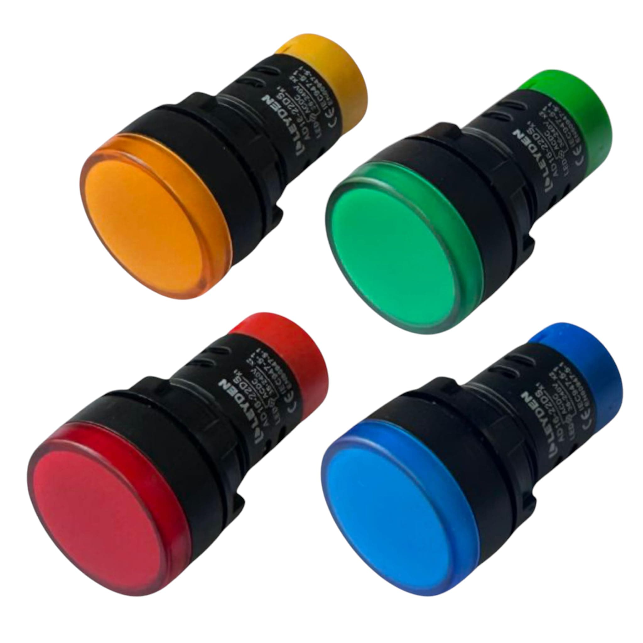 LEYDEN® 36-240V AC/DC Multiple Voltage Bright LED Round Indicator 22mm Panel Mount LED Indicator Pilot Signal Light Lamp (R-Y-B-G, 1)