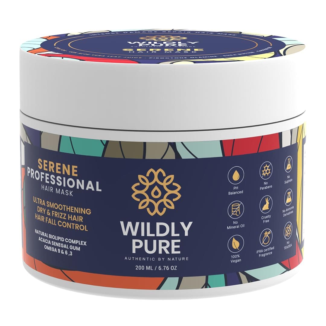 WILDLY PURE Plant Keratin Spa Hair Mask |7 Days Deep Conditioning| Rich In 12 Oils 40% Aleo Juice Argan Olive Shea Butter Hair Fall & Dandruff Control| No Sulphate Paraben| 200Ml [Serene], 1 Count