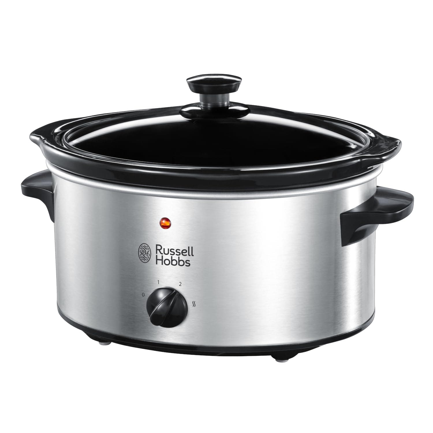 Russell Hobbs 3.5L Stainless Steel Electric Slow Cooker - Cooks upto 4 portions, 3 heat settings, high/low/keep warm, Removable ceramic pot for easy cleaning, Glass lid, Energy saving, 160W, 23200
