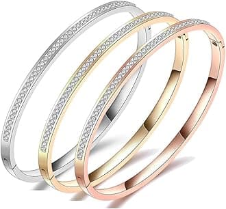 18K Gold Plated Stainless Steel Openable Crystal Bracelet | Latest Stylish Cuff Bangle | Love Friendship Couples Gifts for Women Girls Mother Sister Wife Girlfriend