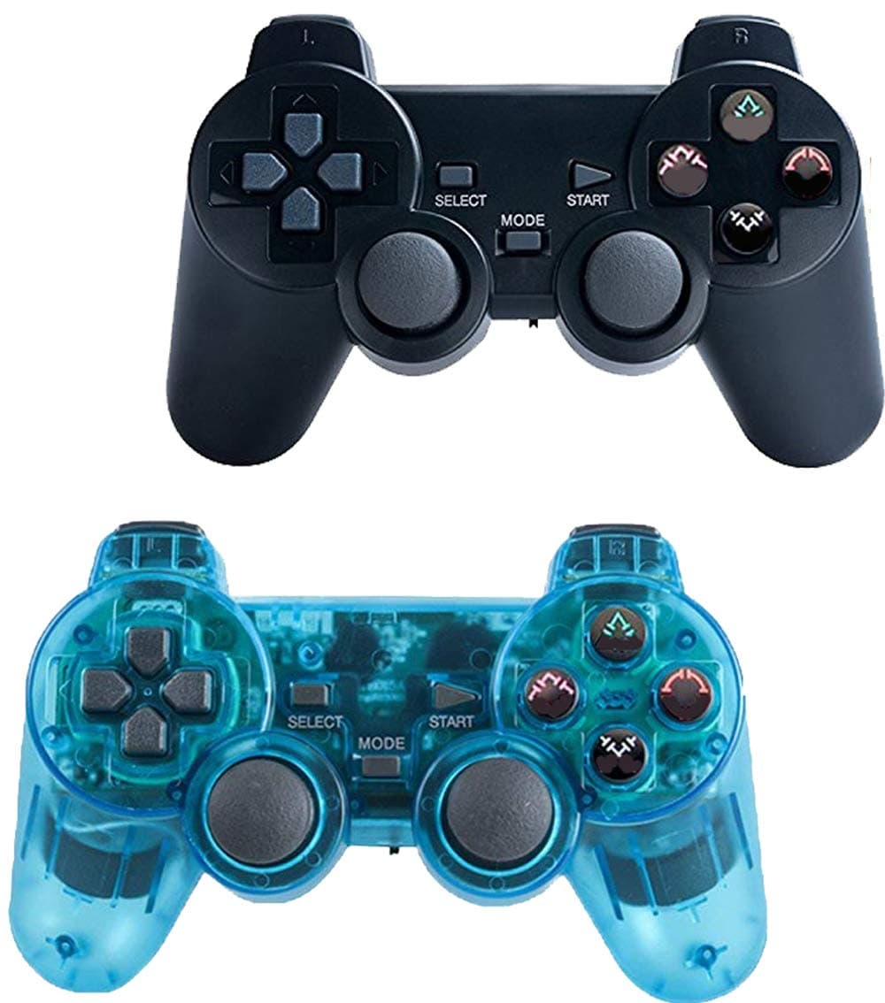 Saloke Wireless Gaming Controller for Ps2 Double Shock (Black and ClearBlue)