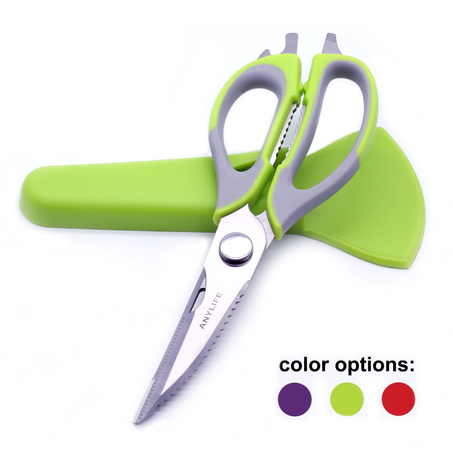 ANYLIFE Come Apart Multipurpose Kitchen Scissors,Stainless Steel Hand Shears with Free Magnetic Case Suitable for Home Kitchen and Garden (Green)