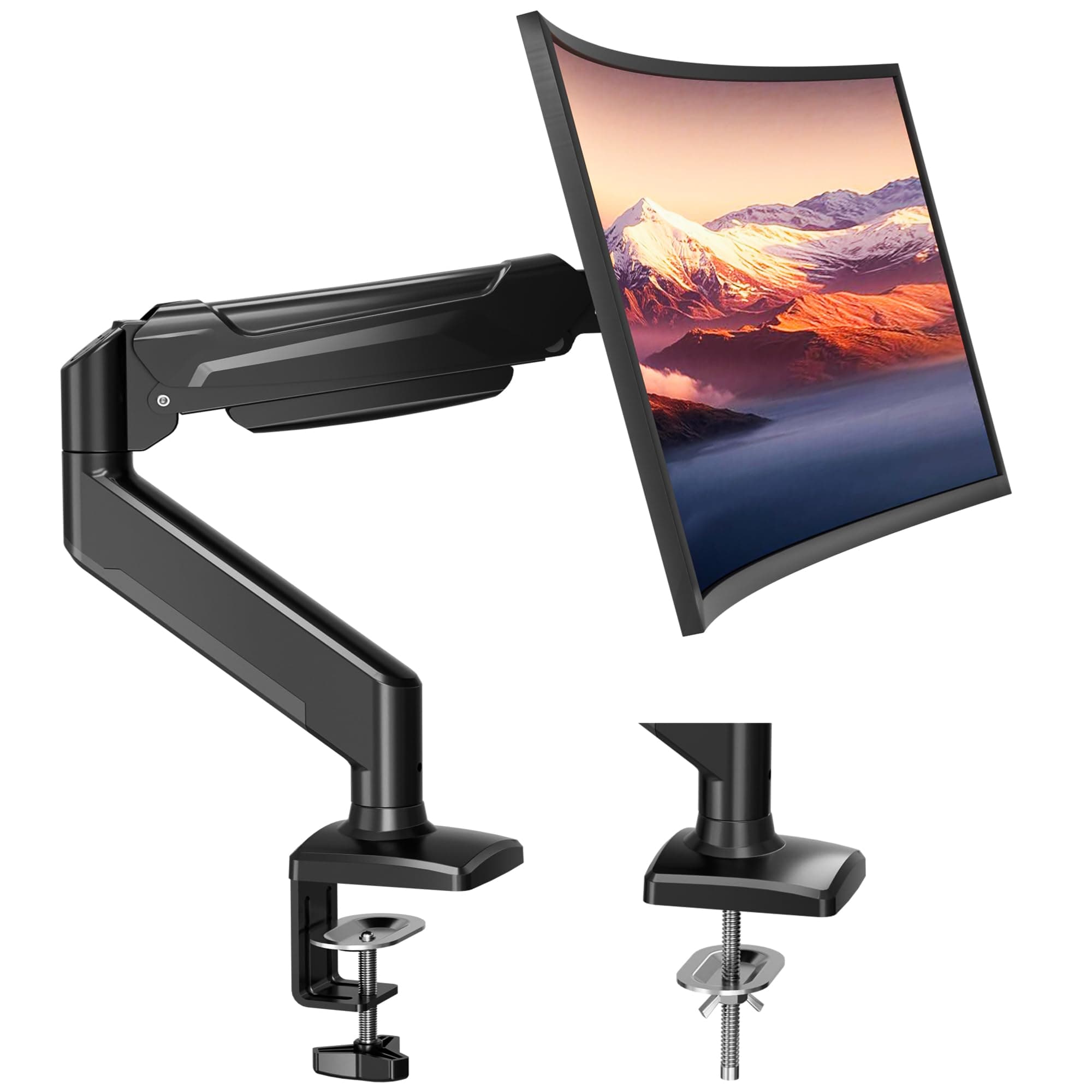 BONTEC Single Monitor Desk Mount, 13-34" Gas Spring Monitor Arm Adjustable VESA Mount with Clamp & Grommet Base, Fits 6.6-20 lbs LCD/LED Monitors, Cable Management, Ergonomic Design, Black