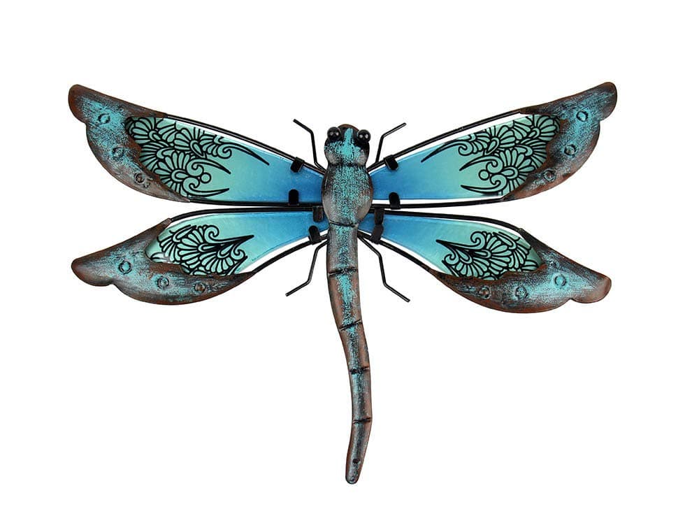 LIFFY Metal Dragonfly Wall Decor - Outdoor Garden Art for Patio, Living Room, Bedroom - Dragonfly Gifts (14inch, Metal & Glass)