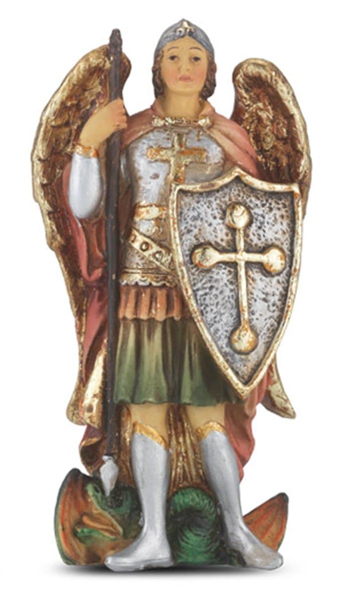 Hand Painted Resin Catholic Patron Saint Michael The Archangel Statue with Prayer Card, 4 Inch